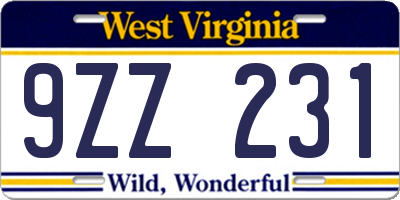 WV license plate 9ZZ231