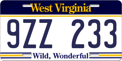 WV license plate 9ZZ233
