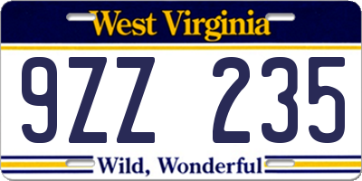 WV license plate 9ZZ235