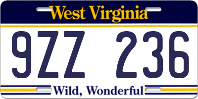 WV license plate 9ZZ236
