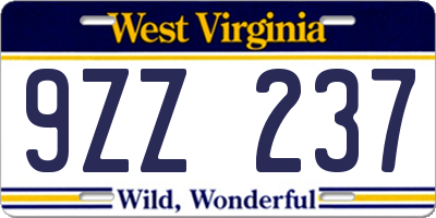 WV license plate 9ZZ237