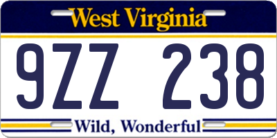 WV license plate 9ZZ238