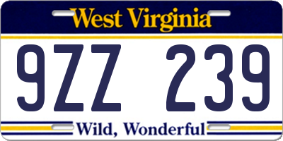 WV license plate 9ZZ239