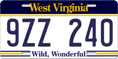 WV license plate 9ZZ240