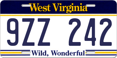 WV license plate 9ZZ242