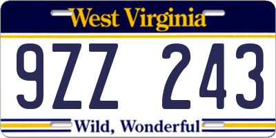 WV license plate 9ZZ243
