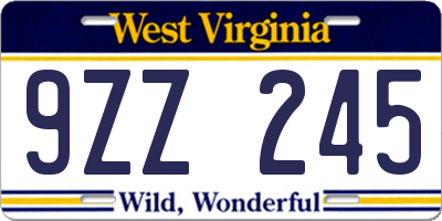 WV license plate 9ZZ245