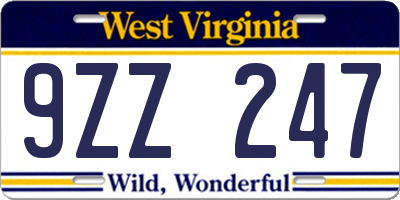 WV license plate 9ZZ247