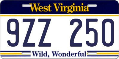 WV license plate 9ZZ250