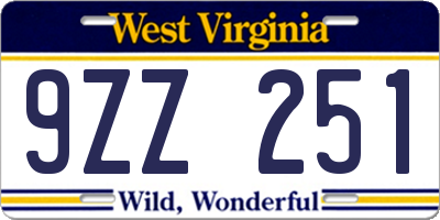 WV license plate 9ZZ251
