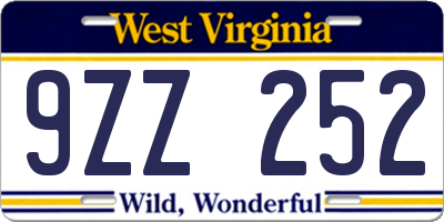 WV license plate 9ZZ252