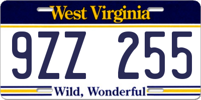 WV license plate 9ZZ255