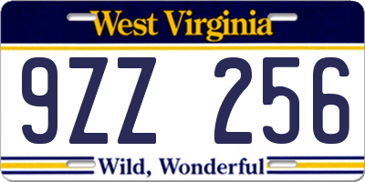 WV license plate 9ZZ256