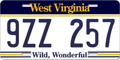 WV license plate 9ZZ257