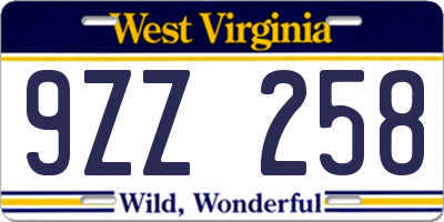 WV license plate 9ZZ258
