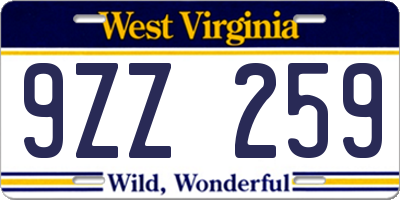 WV license plate 9ZZ259