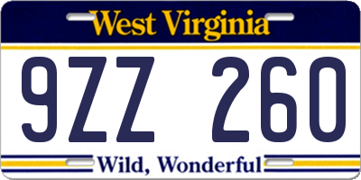 WV license plate 9ZZ260