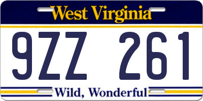 WV license plate 9ZZ261
