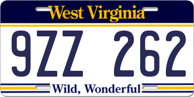 WV license plate 9ZZ262