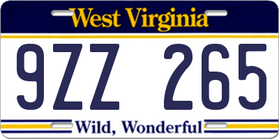 WV license plate 9ZZ265