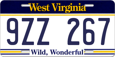 WV license plate 9ZZ267