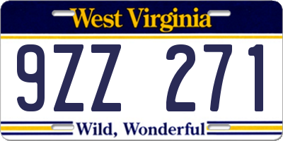 WV license plate 9ZZ271