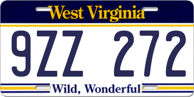 WV license plate 9ZZ272