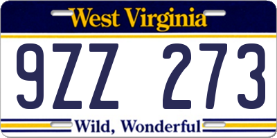 WV license plate 9ZZ273