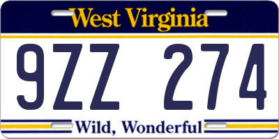 WV license plate 9ZZ274