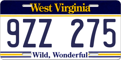 WV license plate 9ZZ275