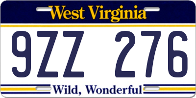 WV license plate 9ZZ276