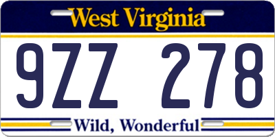WV license plate 9ZZ278