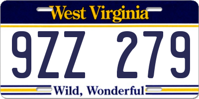 WV license plate 9ZZ279