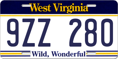 WV license plate 9ZZ280
