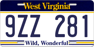 WV license plate 9ZZ281