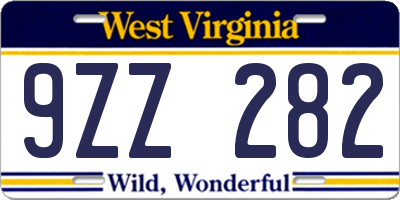 WV license plate 9ZZ282