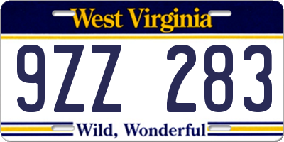 WV license plate 9ZZ283