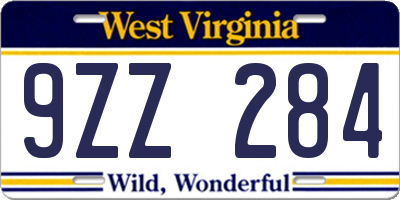 WV license plate 9ZZ284