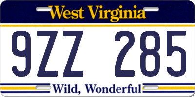 WV license plate 9ZZ285