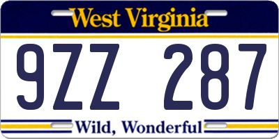 WV license plate 9ZZ287