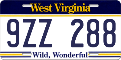 WV license plate 9ZZ288