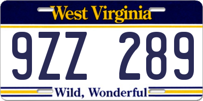 WV license plate 9ZZ289