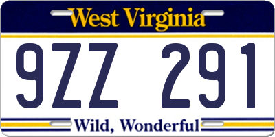 WV license plate 9ZZ291