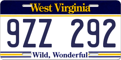 WV license plate 9ZZ292
