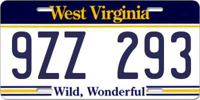 WV license plate 9ZZ293