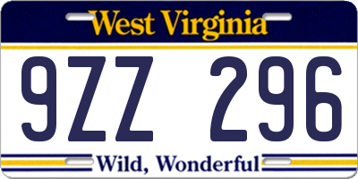 WV license plate 9ZZ296