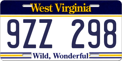 WV license plate 9ZZ298