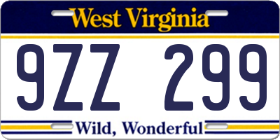 WV license plate 9ZZ299