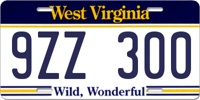 WV license plate 9ZZ300