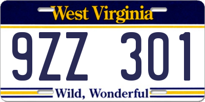 WV license plate 9ZZ301